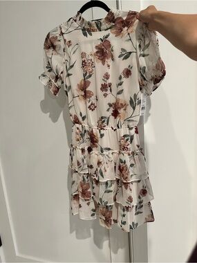 Crystal Doll Cream Floral Ruffle Mini Dress